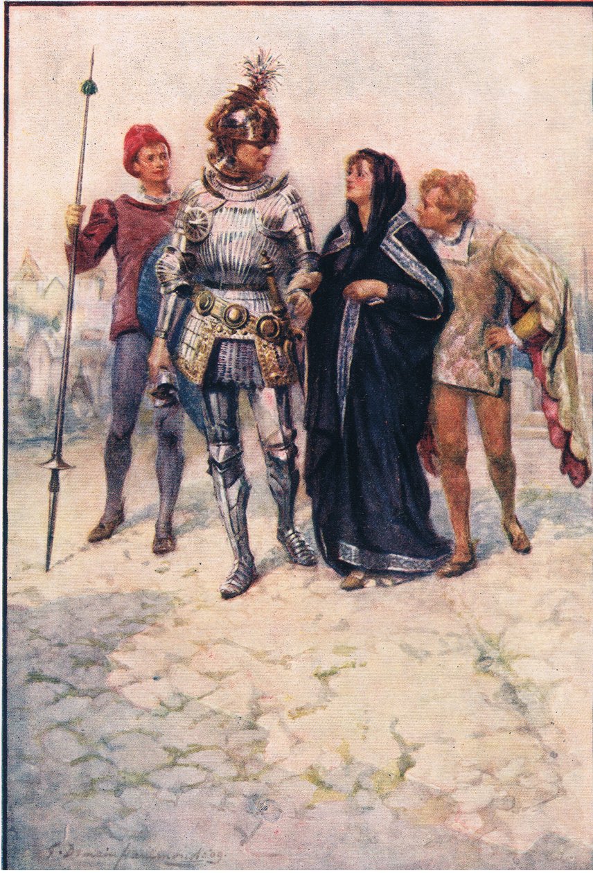 Princ Arthur vede Belge a její syny do hradu, Příběhy královny víl vydal George Harrap and Company od Gertrude E. Demain (after) Hammond