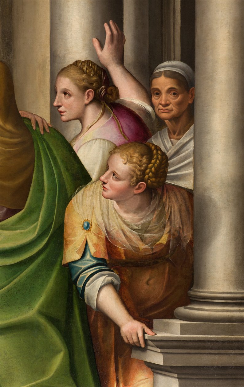 Jižní transept, oltář Navštívení, Detail oltářního obrazu od Gervaso Gattiho, Navštívení Marie u sestřenice Alžběty 1583, Detail oltářního obrazu od Gervasio Gatti