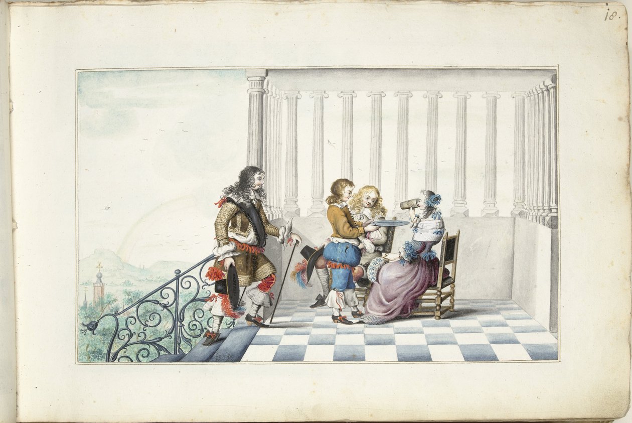 Společnost na terase od Gesina ter Borch (signed by artist)