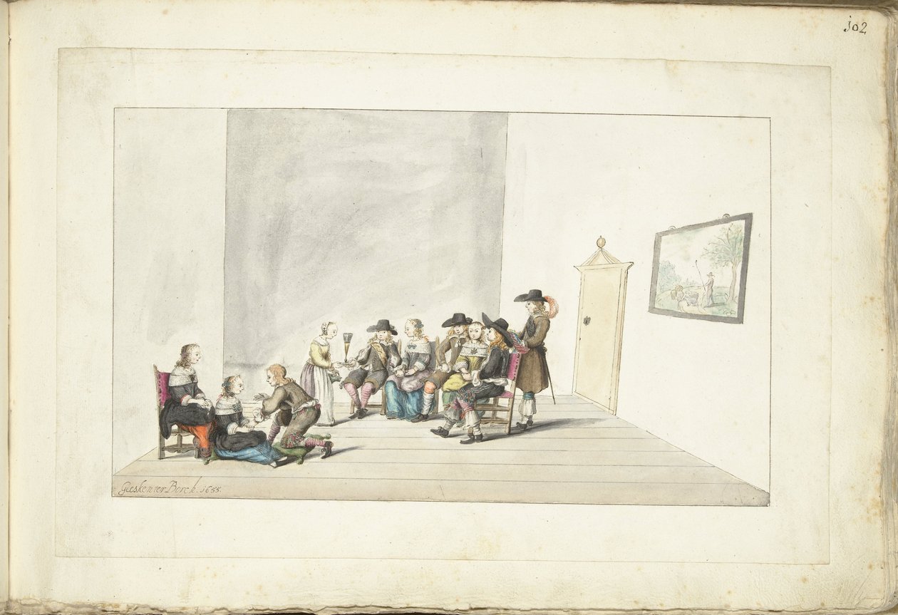 Společnost deseti mladých lidí v interiéru od Gesina ter Borch (signed by artist)