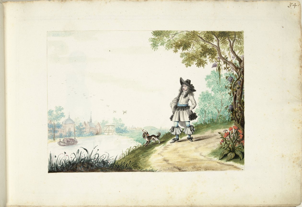 Pán chodí podél řeky od Gesina ter Borch (signed by artist)