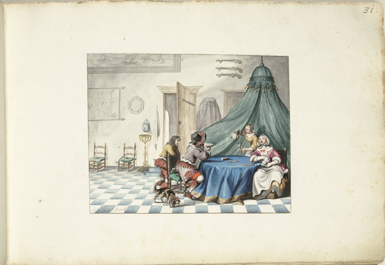 Hráči karet v interiéru od Gesina ter Borch (signed by artist)