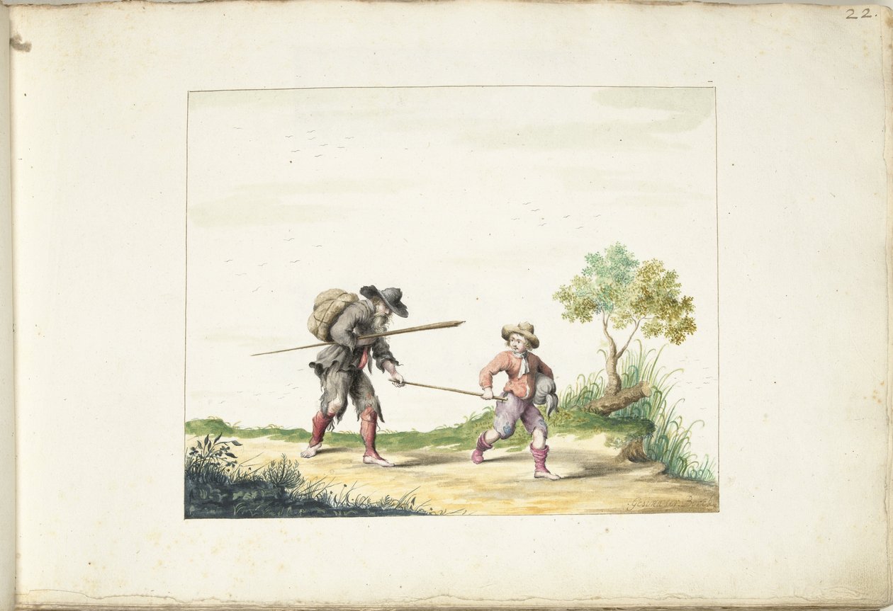 Starý slepý žebrák vedený chlapcem od Gesina ter Borch (signed by artist)