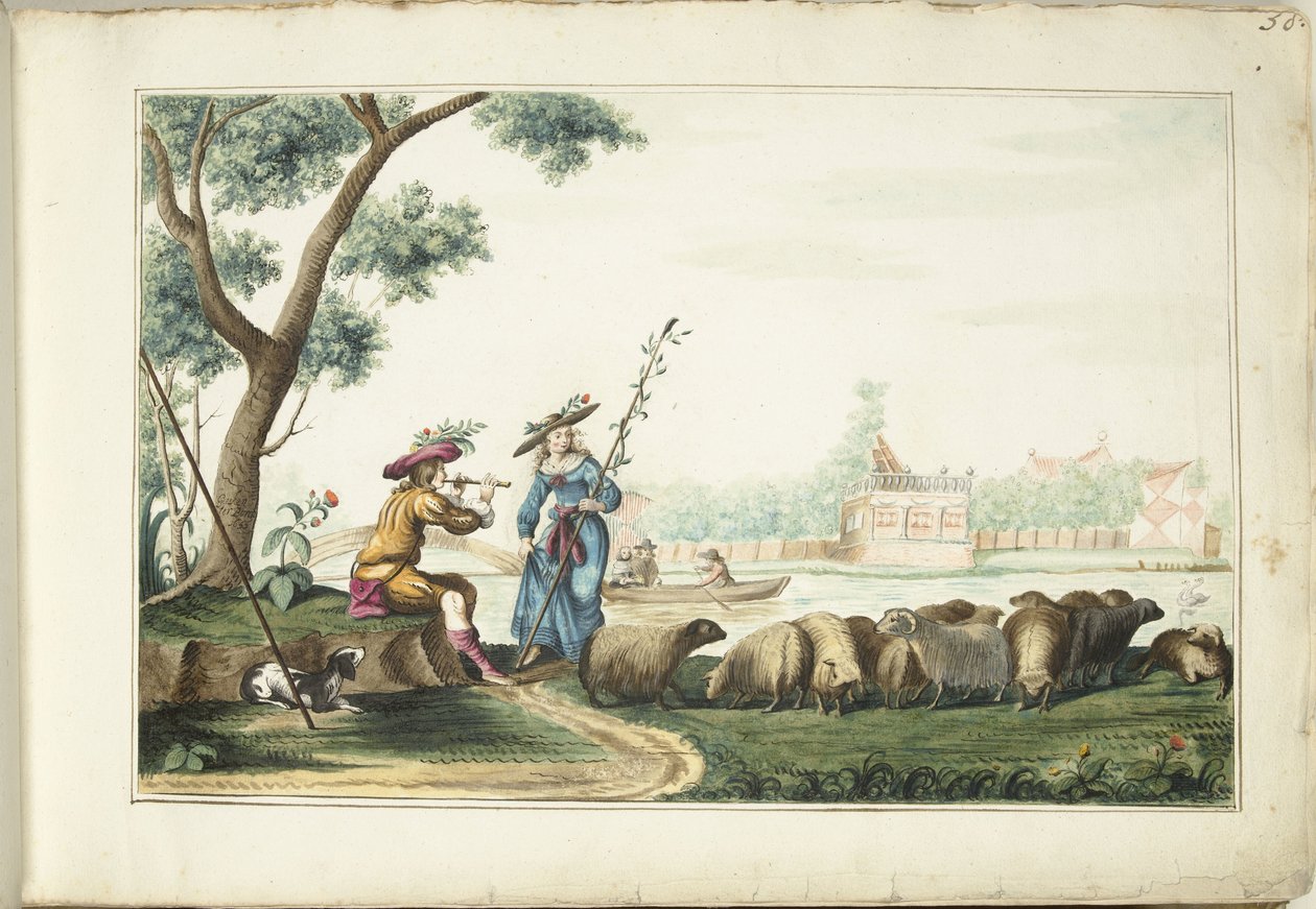 Pastorační představení u řeky od Gesina ter Borch (signed by artist)