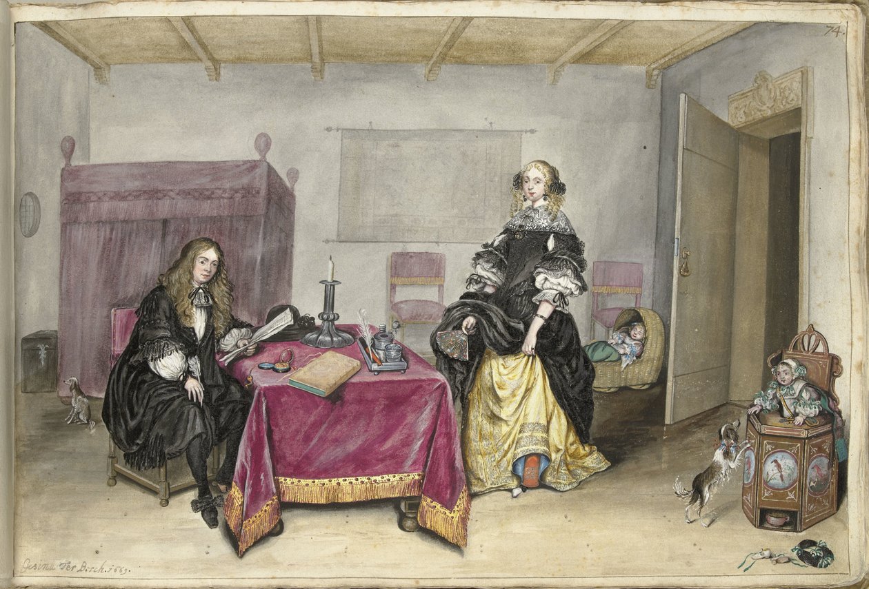 Sijbrant Schellinger a Jenneken ter Borch se dvěma dětmi v interiéru od Gesina ter Borch (signed by artist)