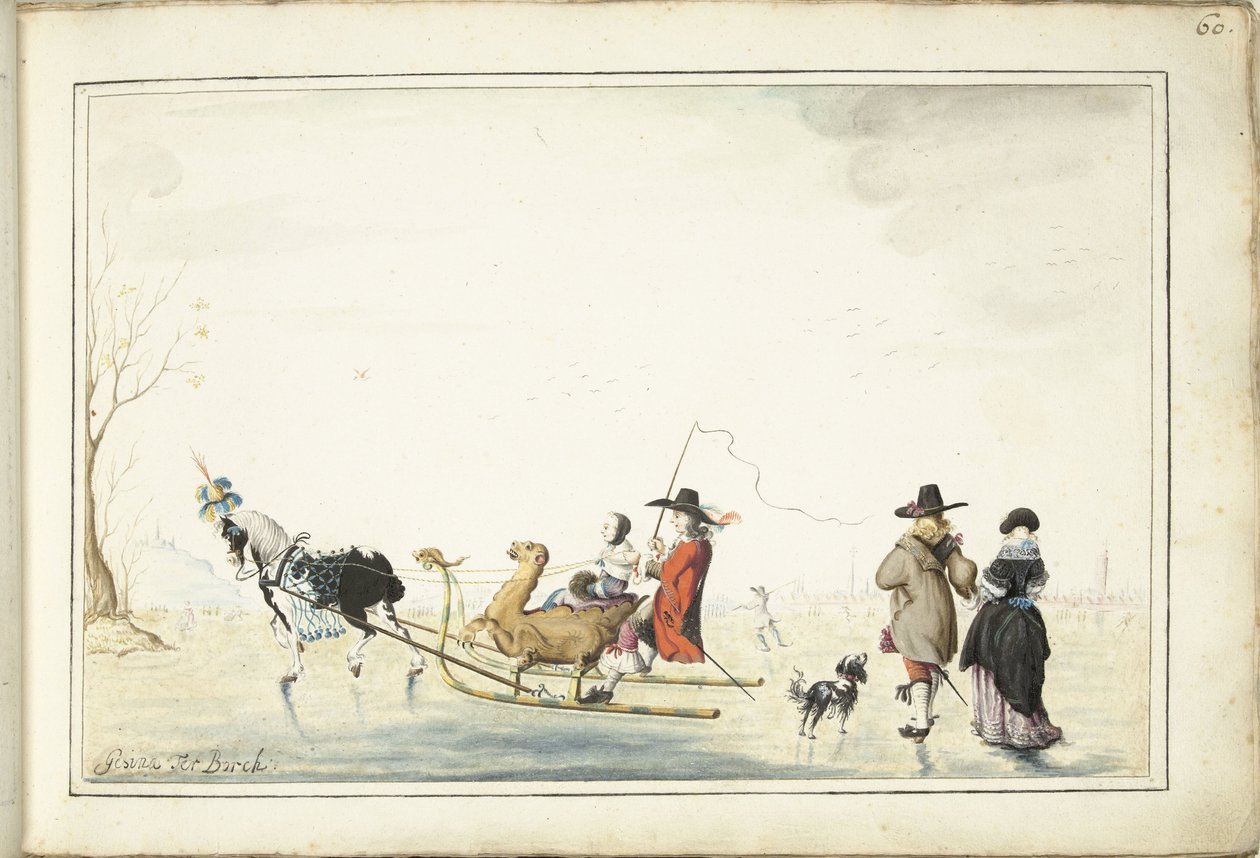 Sáňkování na ledě od Gesina ter Borch (signed by artist)