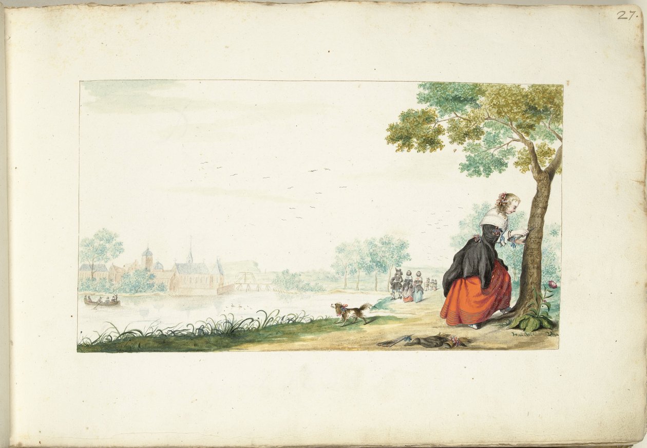 Žena lept jména na stromě od Gesina ter Borch (signed by artist)