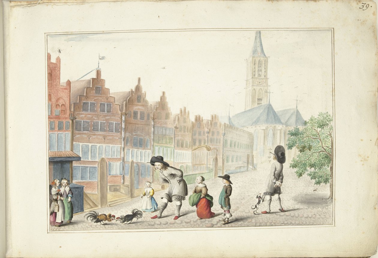 Kohoutí zápasy v Sassenstraat ve Zwolle od Gesina ter Borch