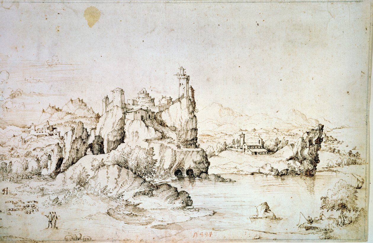 Hrad na skále v horské krajině, 1540. od Gherado Cibo
