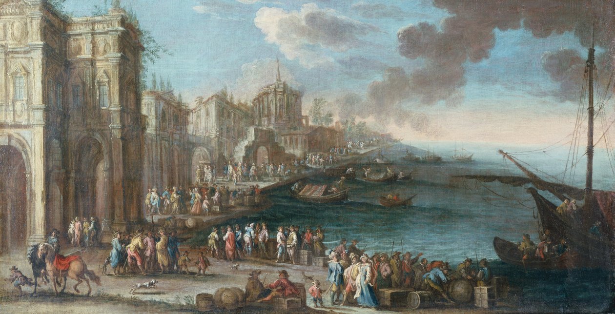 Capriccio nebo středomořský dok (olej na plátně) od Gherardo Poli