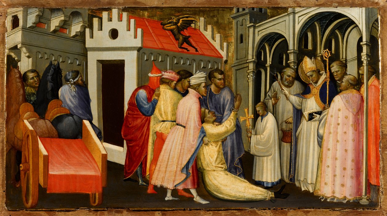 Svatý Hugh z Lincolnu vymítá muže posedlého ďáblem, 1404-1407 od Gherardo Starnina