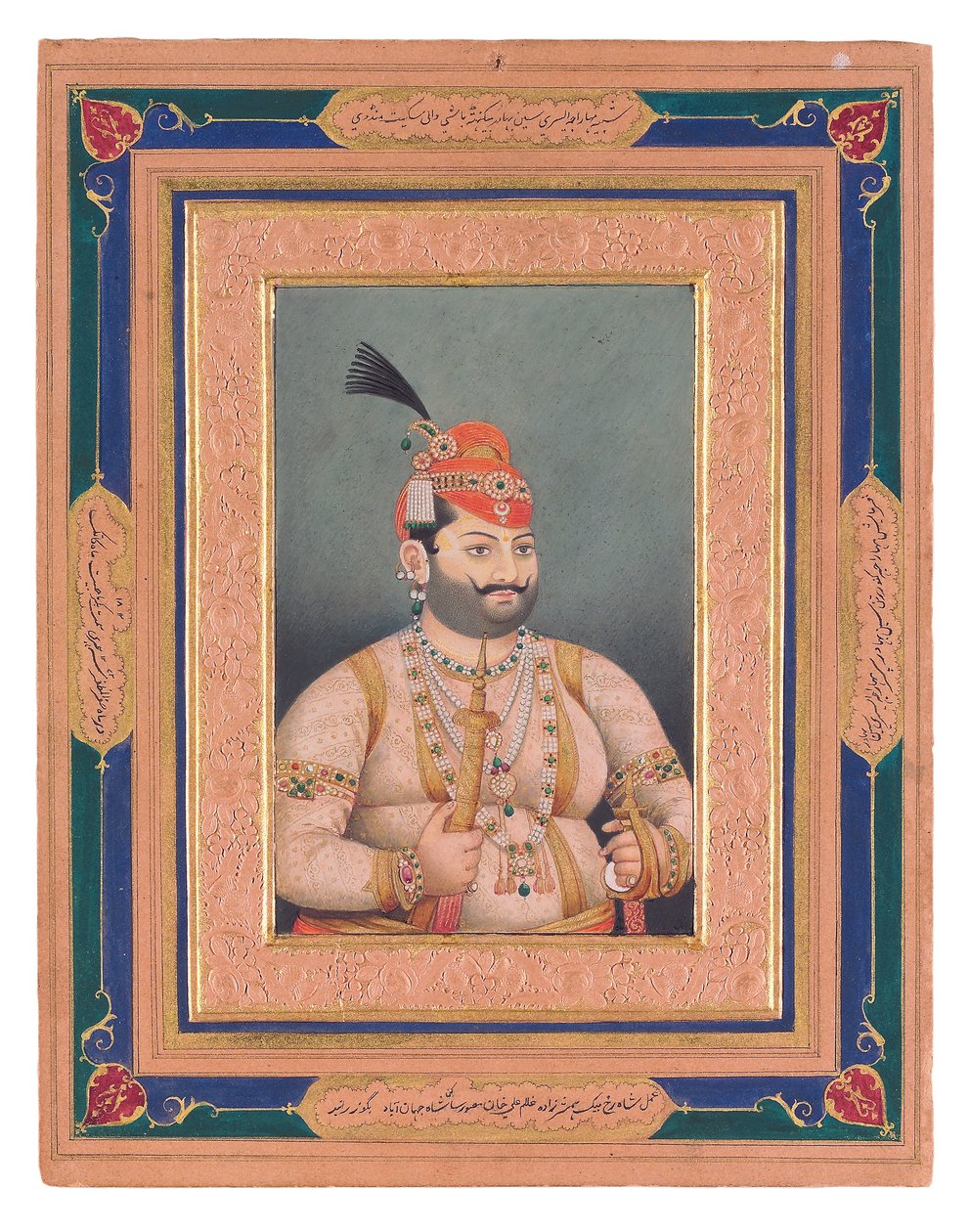 Portrét maharádže Ishwari Sen z Mandi, 1855 (neprůhledná toaleta a zlato na papíře) od Ghulam Ali Khan