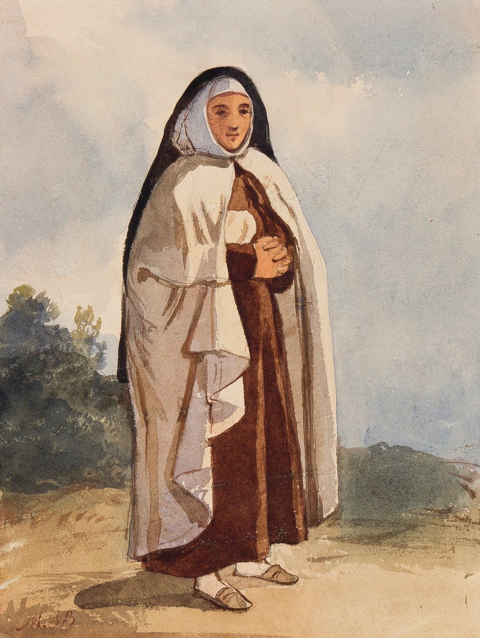 Jeptiška, s doplňky princezny Marie Annunziaty di Borbone (1843-1871) (tužka a wc na papíře) od Giacinto Gigante