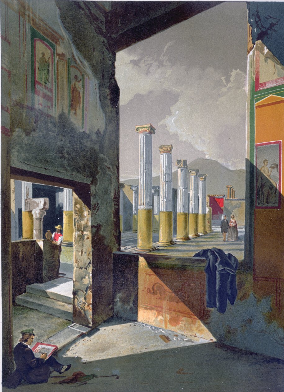 Turisté na návštěvě a skicování v Pompejích, c.1860 od Giacinto Gigante