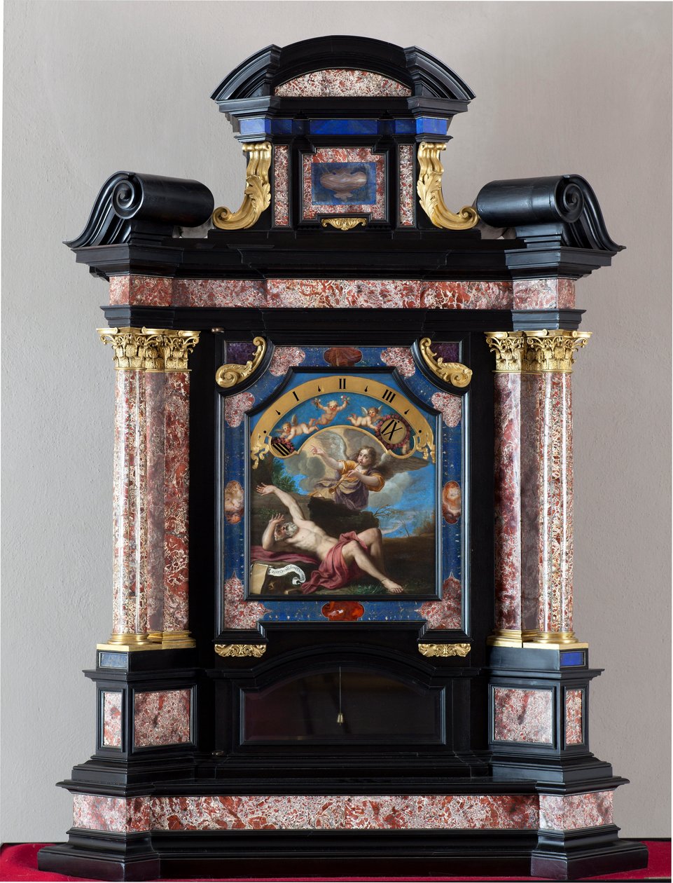 Hodiny s vyobrazením slyšení svatého Jeronýma u trubky posledního soudu Malba Giacinto Brandi (1621-1691) Struktura a mechanismus realizovaný Giuseppem Campanim - 17. století Rozměr 128x100x44 cm Genes musei di strada nuova od Giacinto Brandi