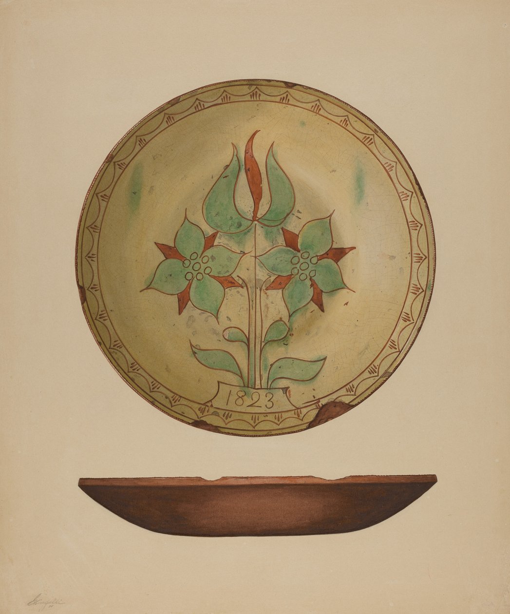 Talíř s tulipánem a dvěma květy, 1938. od Giacinto Capelli