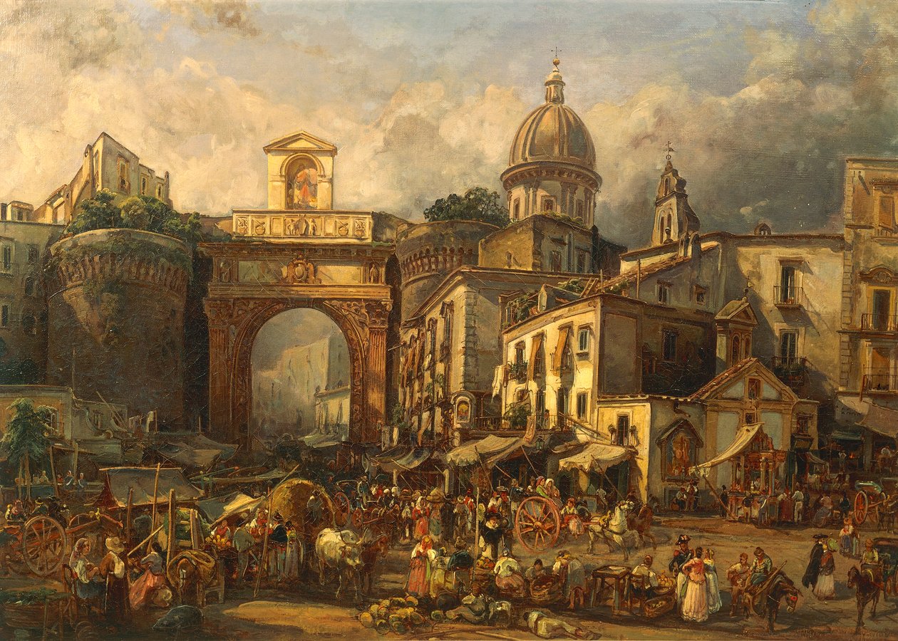 Itálie, Neapol, trh v Porta Capuana od Giacinto Gigante od Giacinto Gigante