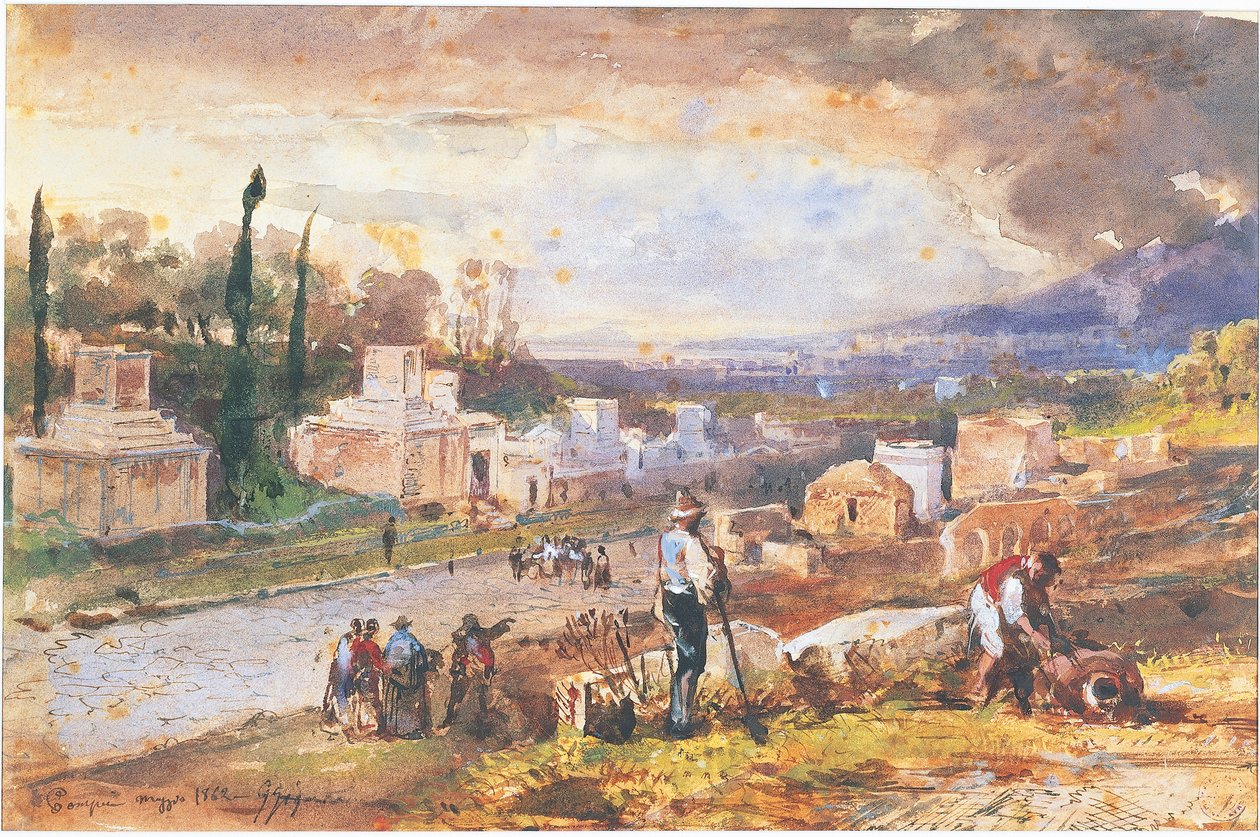 Itálie, Pompeje, Ulice hrobek 1862 (akvarel) od Giacinto Gigante