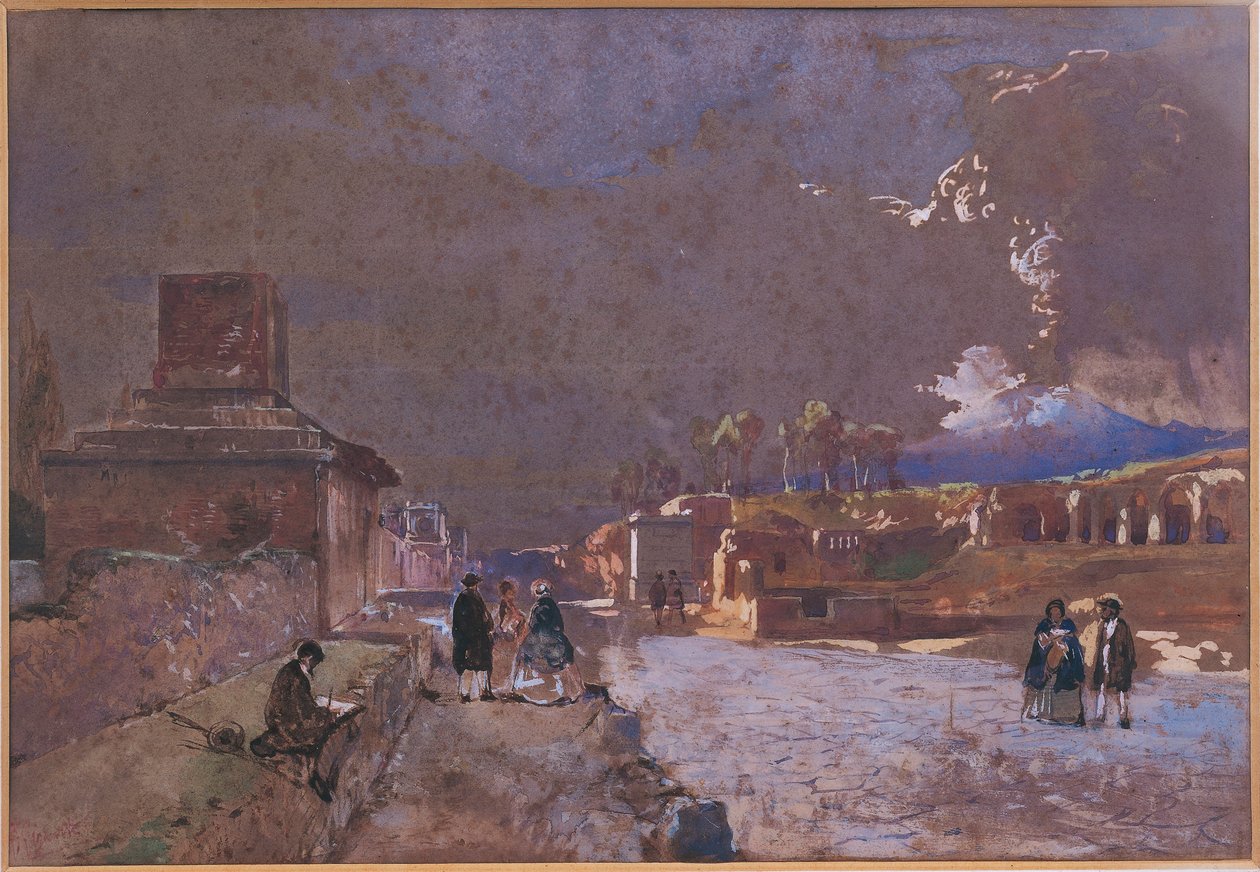 Itálie, Ulice hrobek v Pompejích (akvarel) od Giacinto Gigante