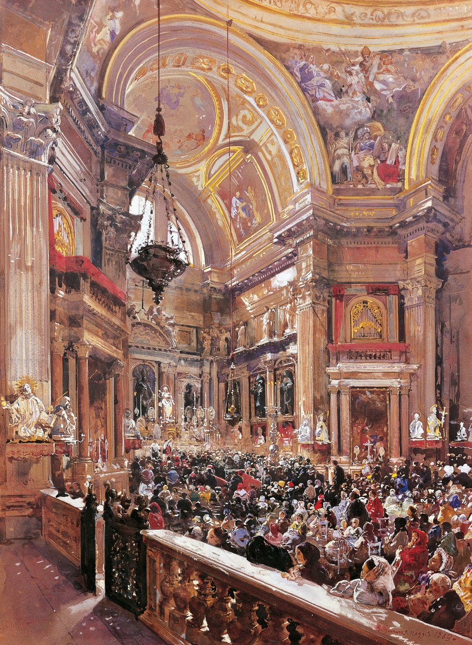 Kaple sv. Gennara v katedrále v Neapoli, Giacinto Giant (1806-1876), tempera. od Giacinto Gigante