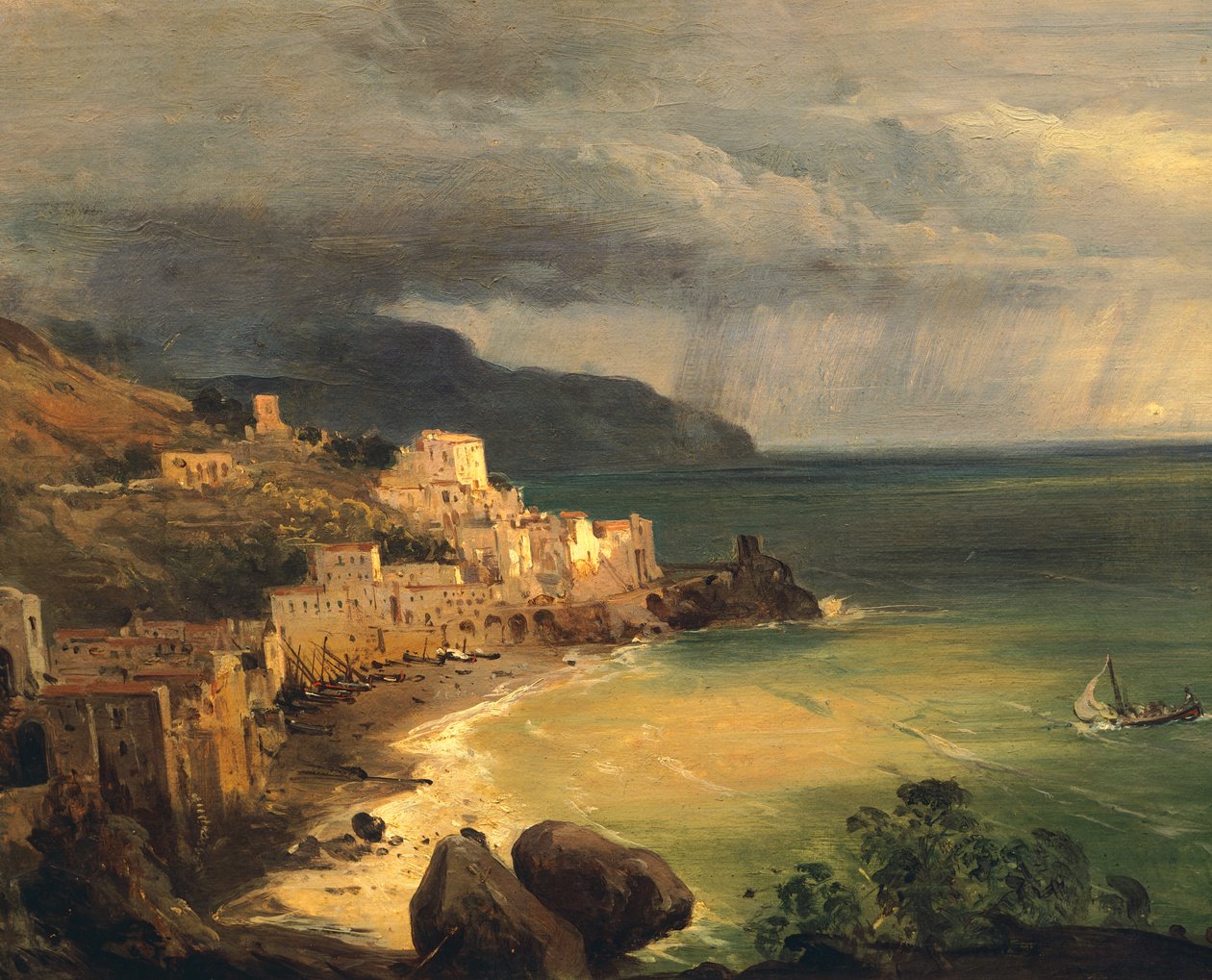 Bouře na pobřeží Amalfi a Neapolském zálivu Giacinto Gigante (1806-1876), Itálie od Giacinto Gigante