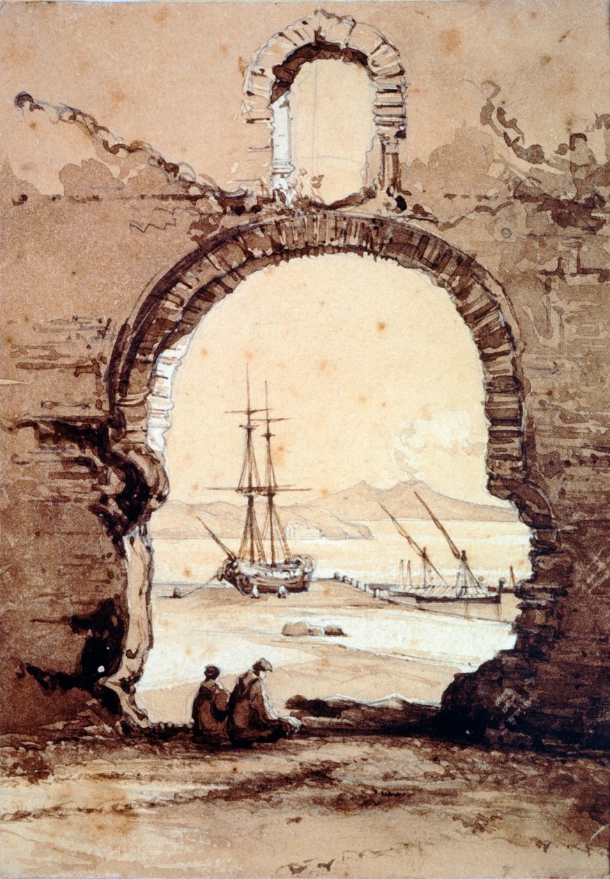 Neapolský záliv z Posillipa, Giacinto Gigante (1806-1876), akvarel. od Giacinto Gigante