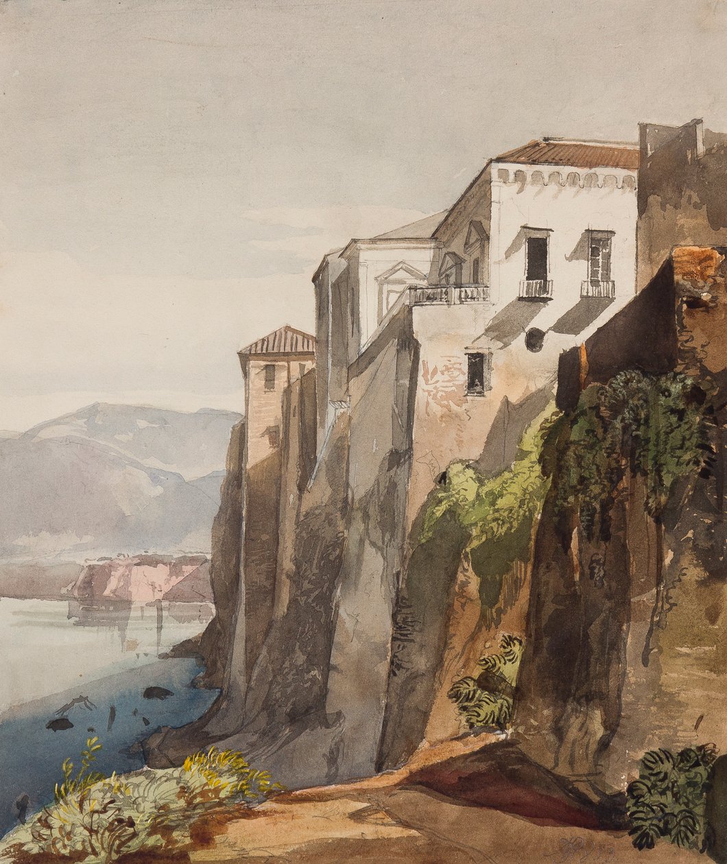 Dům Tasso, Sorrento, s dodatky kněžny Marie Annunziaty di Borbone (1843-1871), 1853 (tužka, kvaš a wc na papíře) od Giacinto Gigante