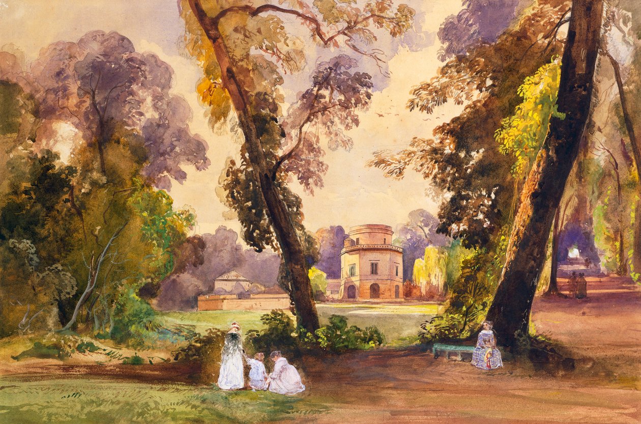 Lovecký zámeček v parku Caserta, cca 1852-55 (tužka a tempera) od Giacinto Gigante