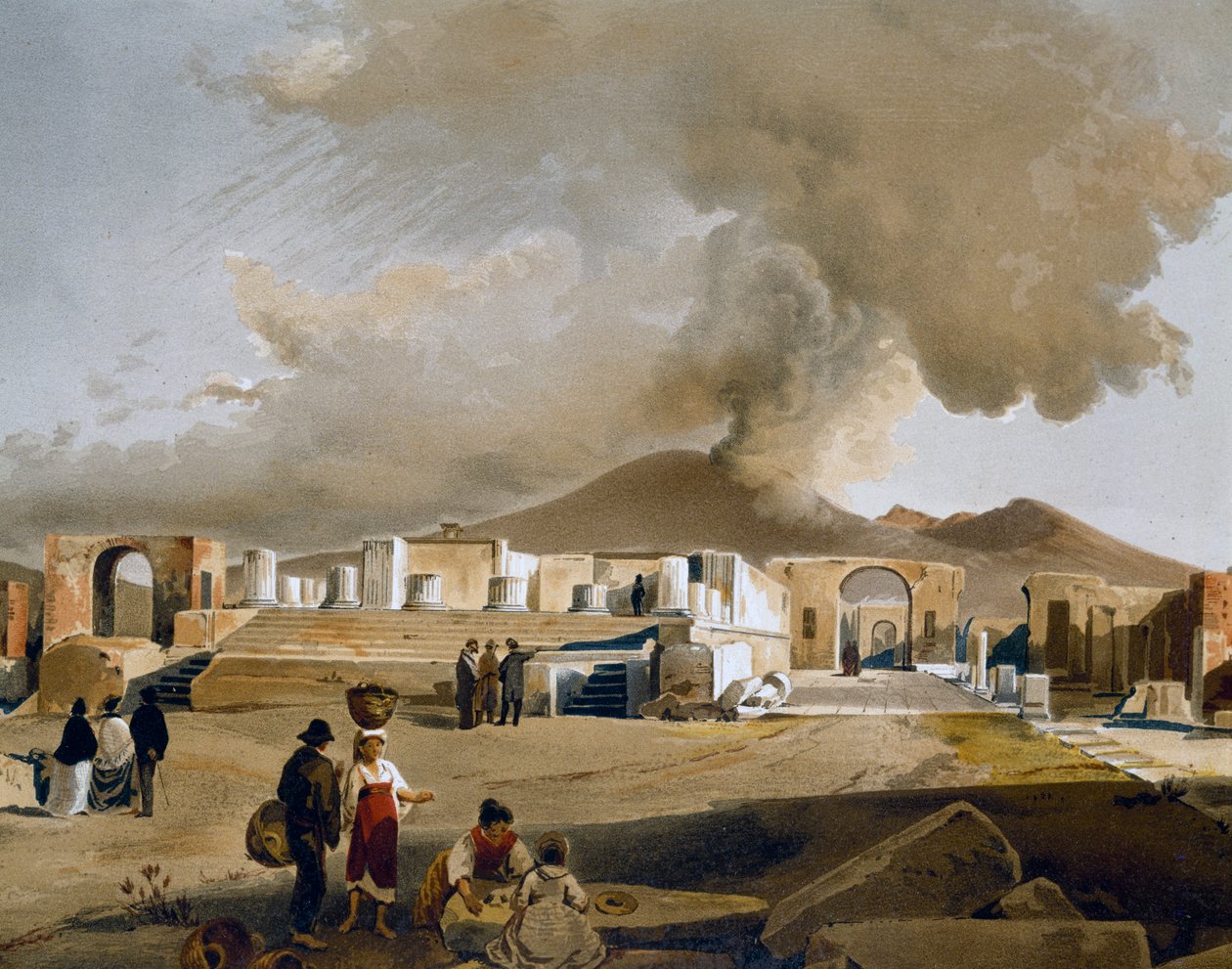 Pohled na fórum a Jupiterův chrám v Pompejích, ilustrace Giacinto Gigante (1806-1876) z domů a památek v Pompejích, od Fausta a Felice Niccoliniových od Giacinto Gigante