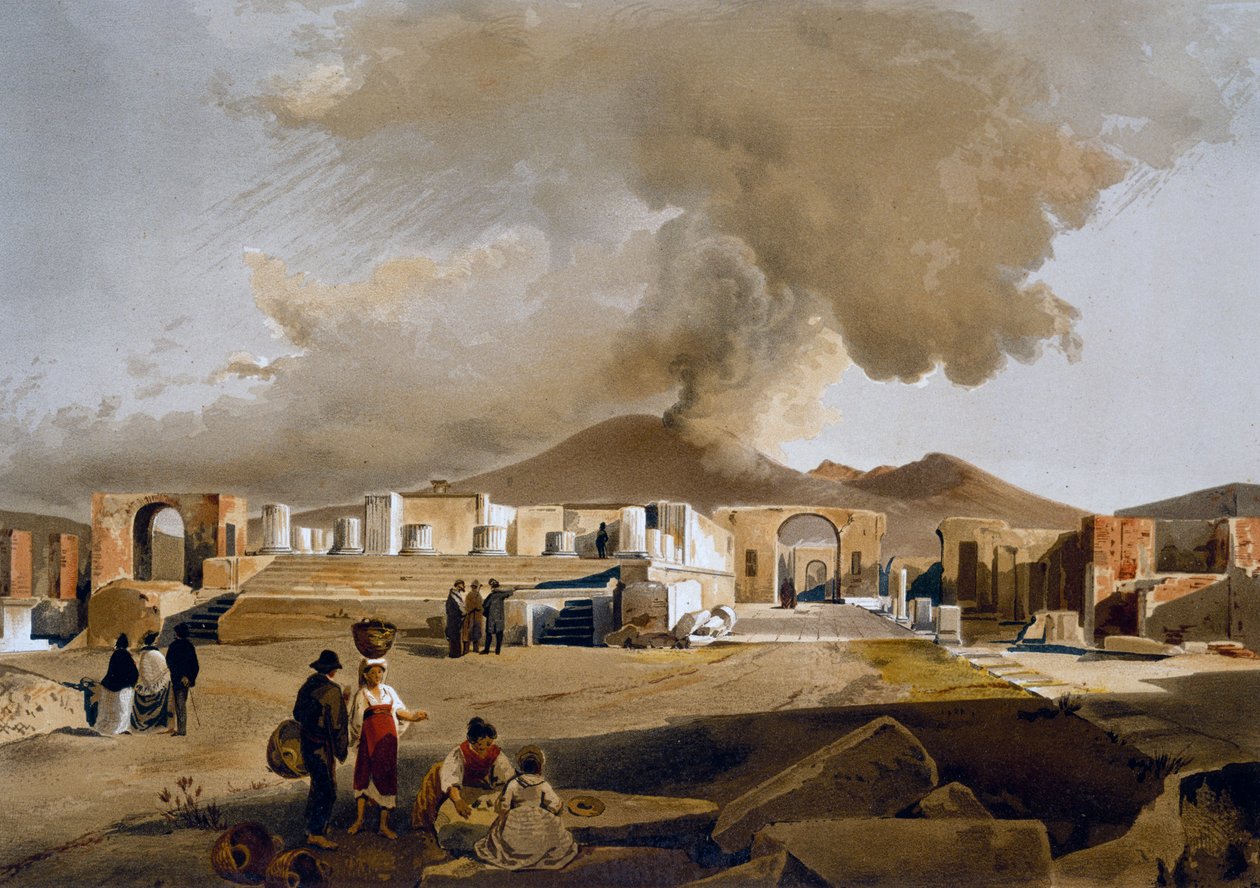Pohled na fórum a Jupiterův chrám v Pompejích, ilustrace Giacinto Gigante (1806-1876) z domů a památek v Pompejích, od Fausta a Felice Niccoliniových od Giacinto Gigante