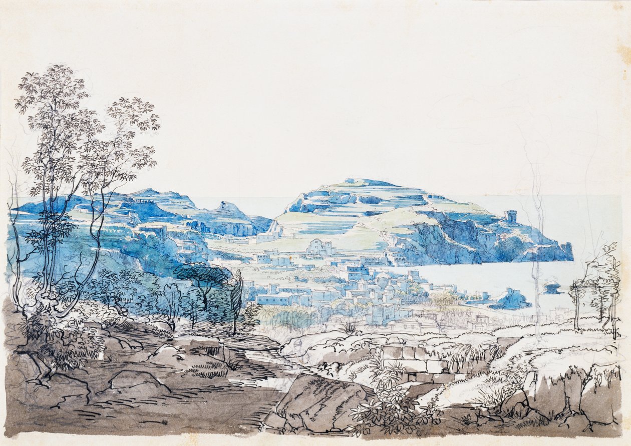 Pohled na Ischii (Lacco Ameno), c. 1845 (tužka, pero a akvarel) od Giacinto Gigante