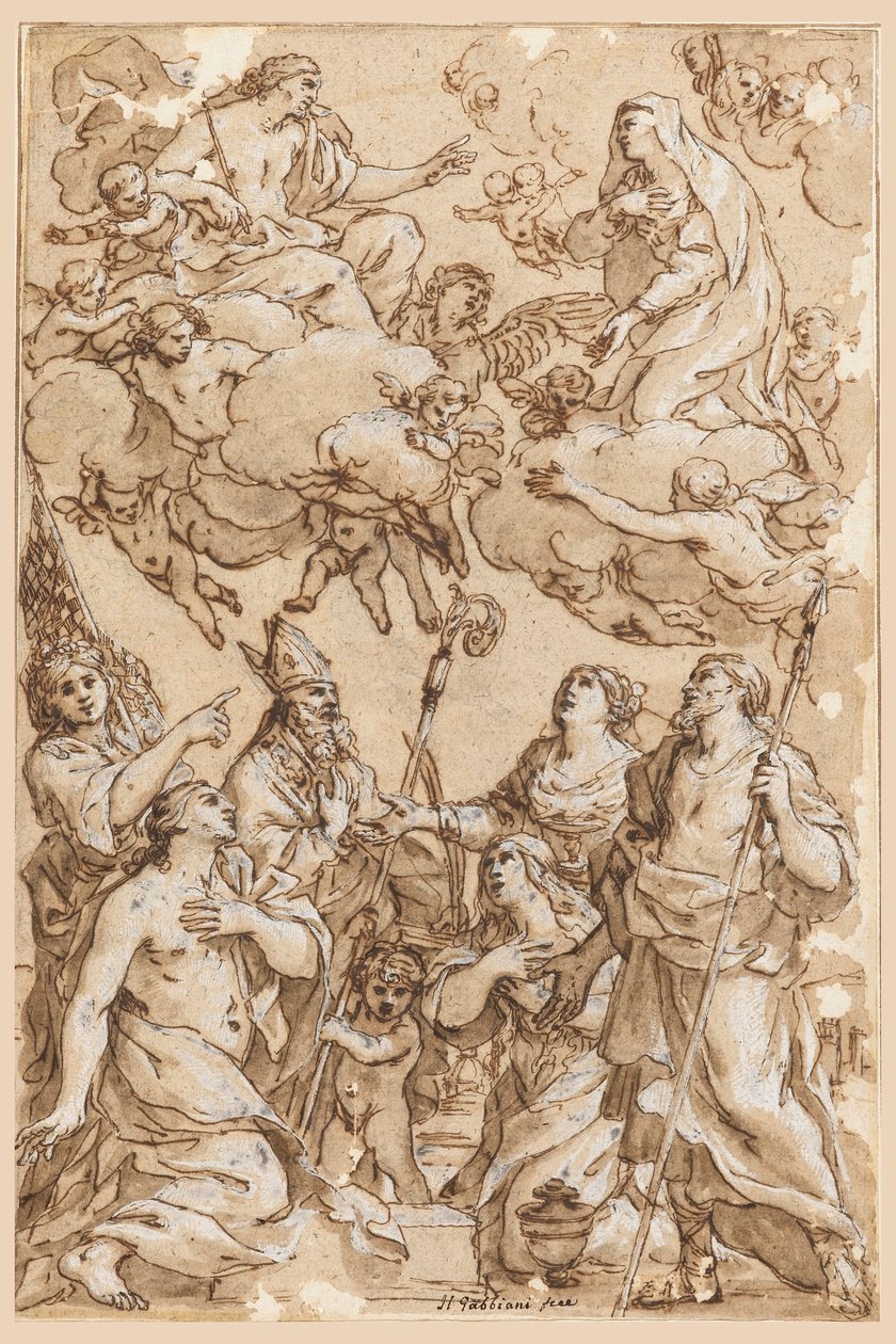 Kresba, Kristus a Panna Marie se svatými patrony z Pistoie, 1638 od Giacinto Gimignani
