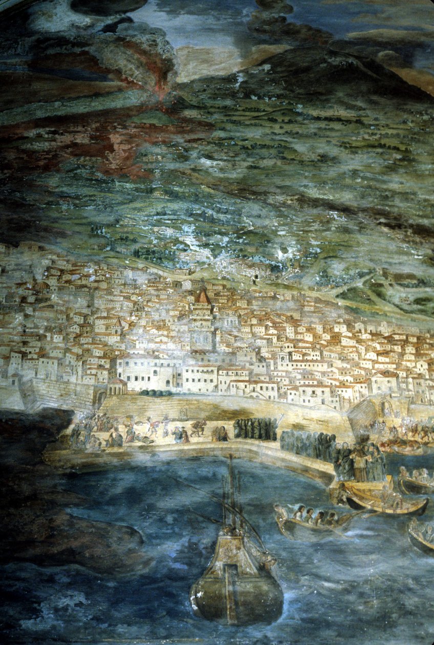 V roce 1669 bylo město Catania (Sicílie) zničeno erupcí Etny. Obraz Giacinto Platania. Sakristie dómu v Catanii. od Giacinto Platanio