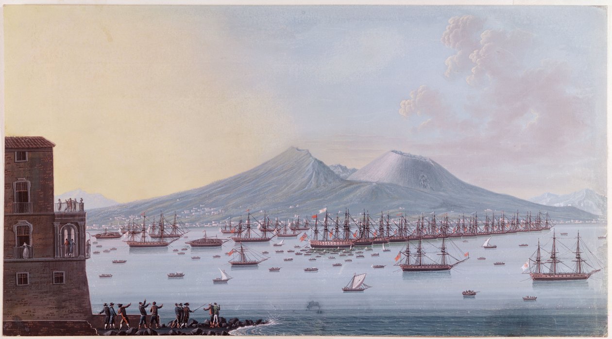 Pohled na Neapolský záliv, 1798 (barevná rytina) od Giacomo Guardi