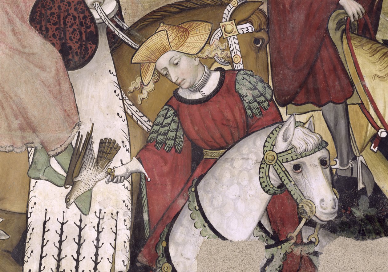 Fontána života, detail sokolníka vypouštějícího svého ptáka, 1418-30 od Giacomo Jaquerio
