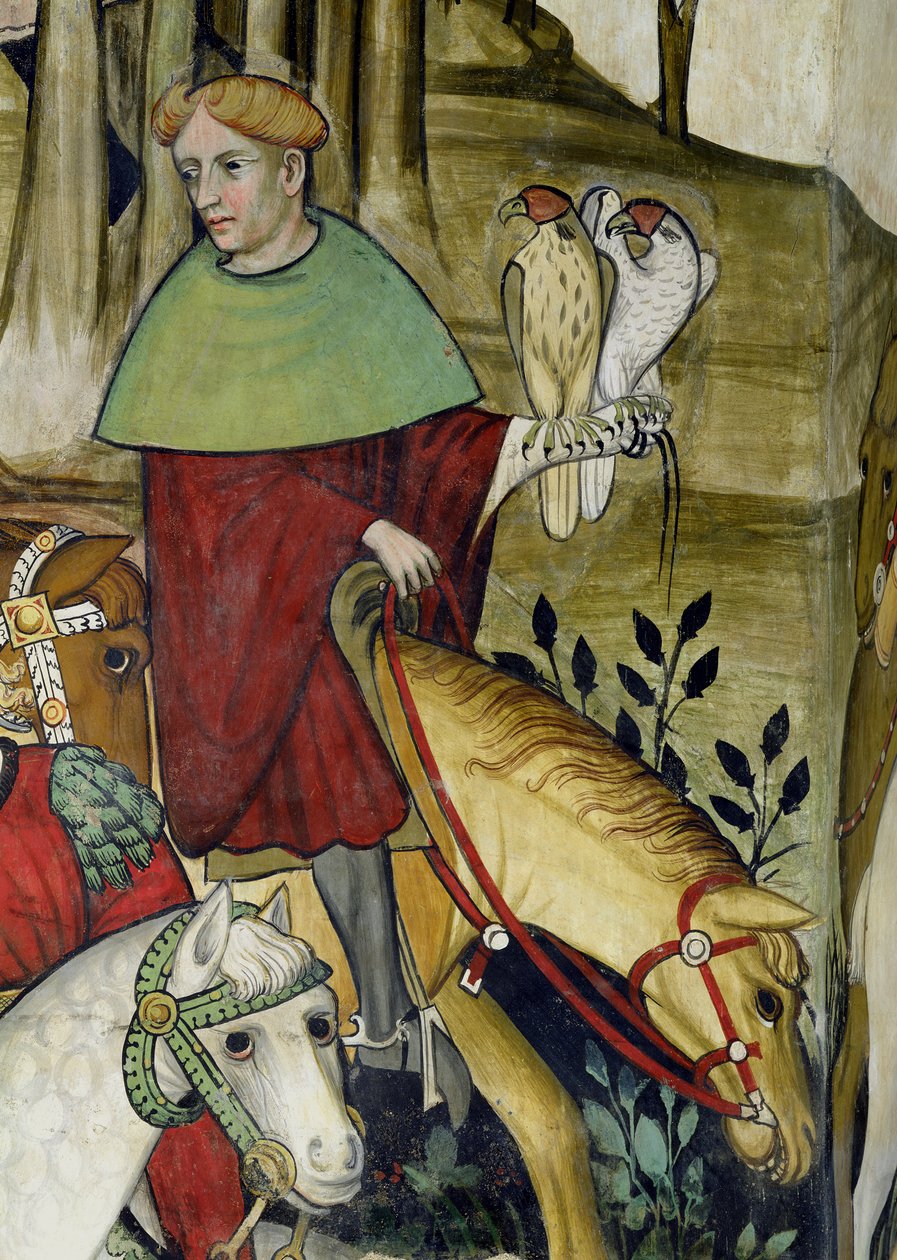 Fontána života, detail sokolníka vracejícího se k fontáně, 1418-30 od Giacomo Jaquerio