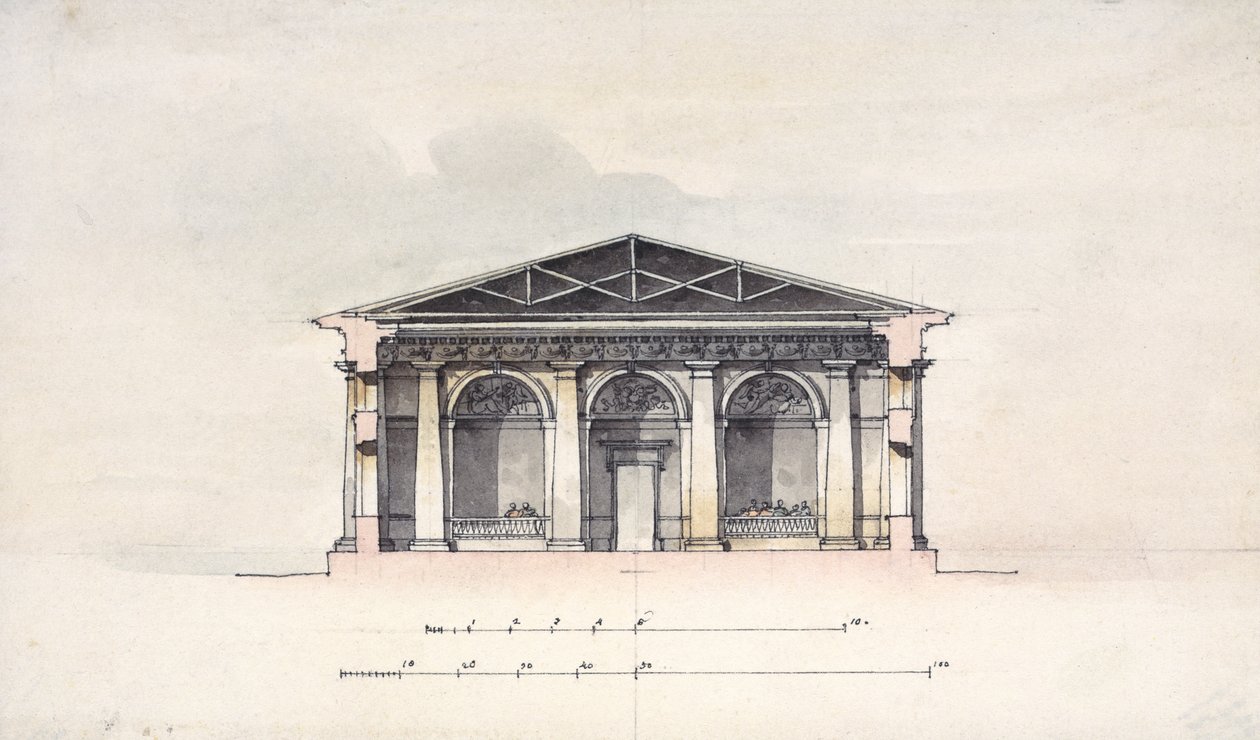 Pohled v řezu na jízdárnu v Carskoje Selo, 1792 (pero a inkoust a wc na papíře) od Giacomo Antonio Domenico Quarenghi