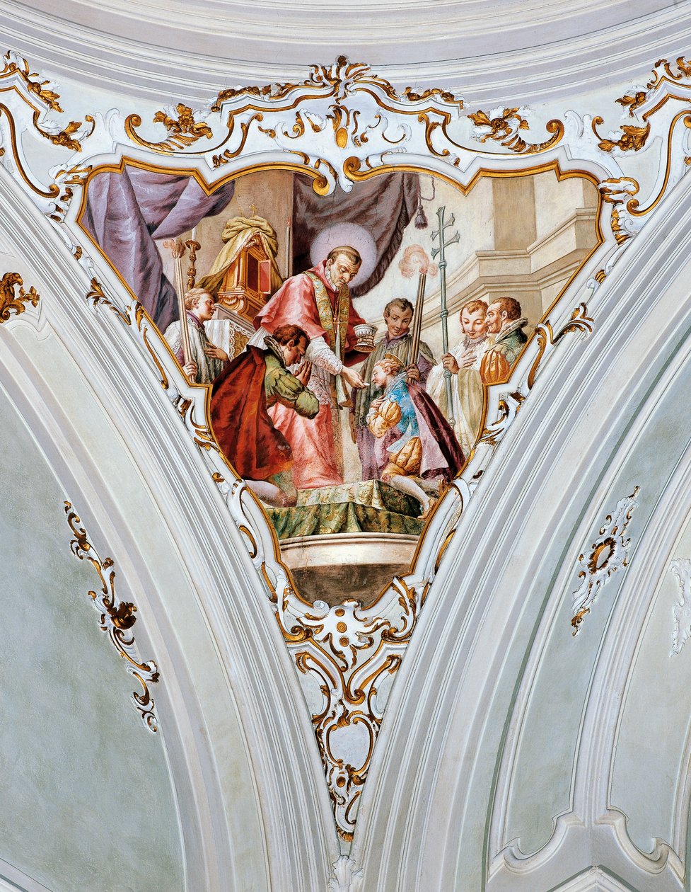 Svatý Aloysius Gonzaga přijímá první přijímání od svatého Karla Boromejského od Giacomo Ceruti