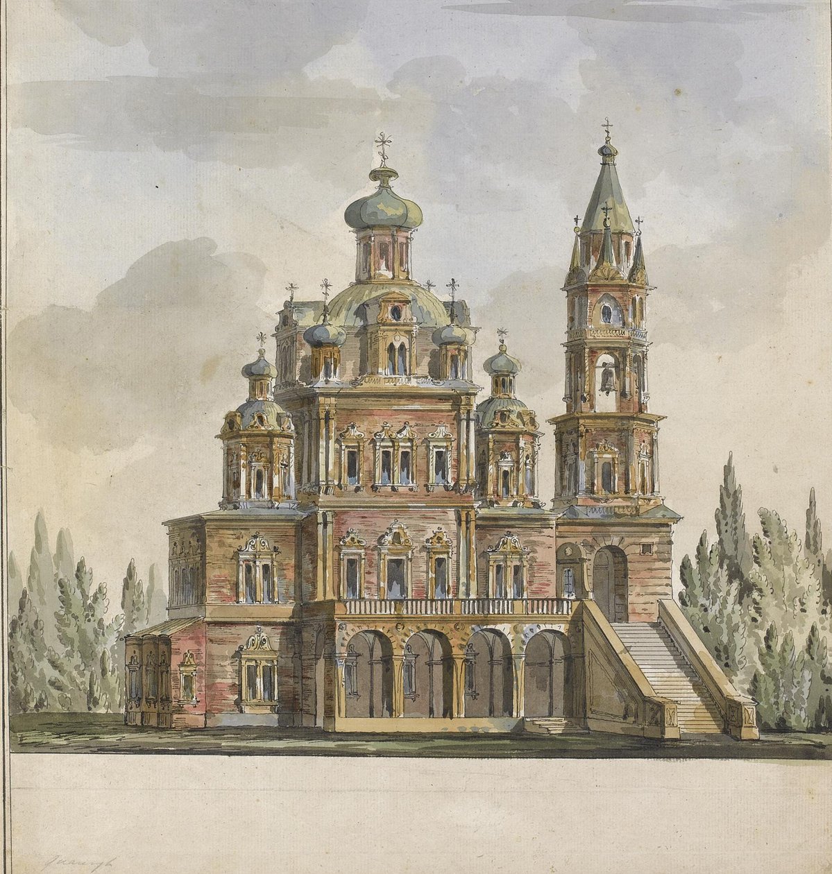 Projekt kostela Nanebevzetí Panny Marie v ulici Pokrovka v Moskvě od Giacomo Antonio Domenico Quarenghi