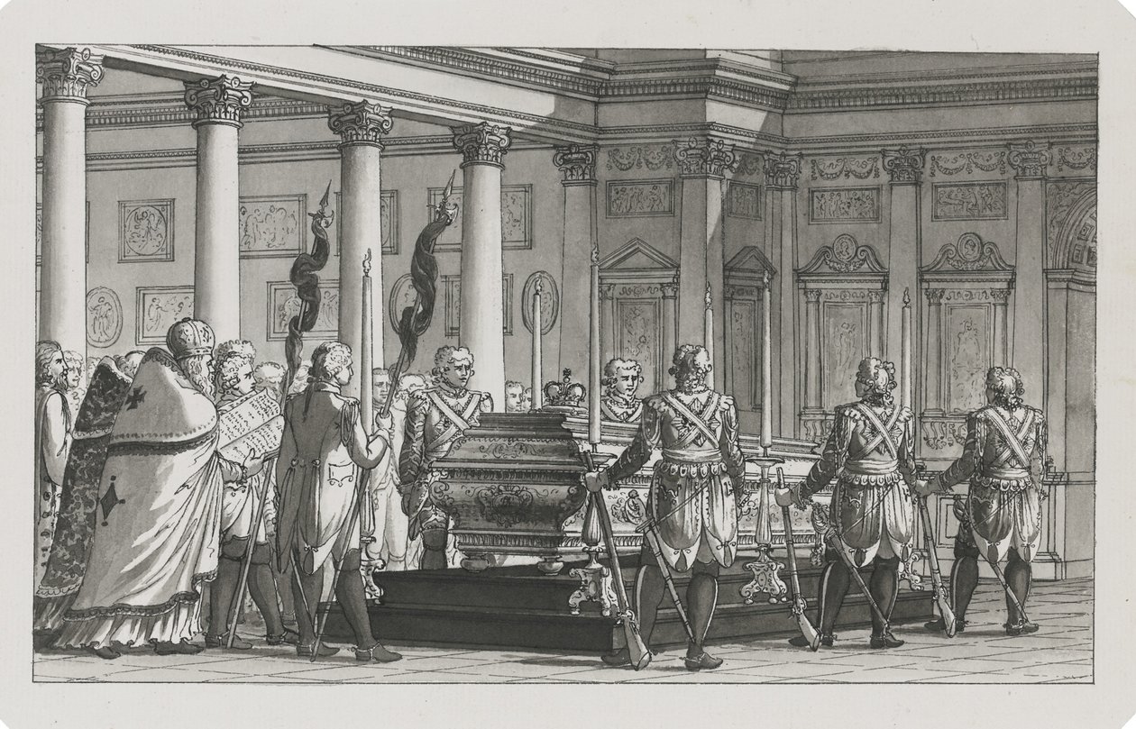 Císař Pavel I. ležící ve státě s čestnou stráží od Giacomo Antonio Domenico Quarenghi