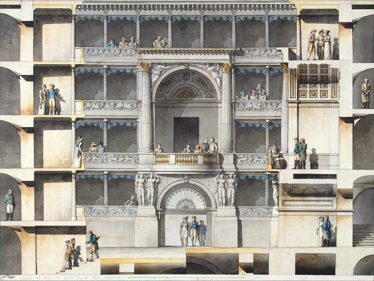 Petrohradské císařské divadlo Velkého Kamenného. Části hlediště s carskou lóží, od Giacomo Antonio Domenico Quarenghi
