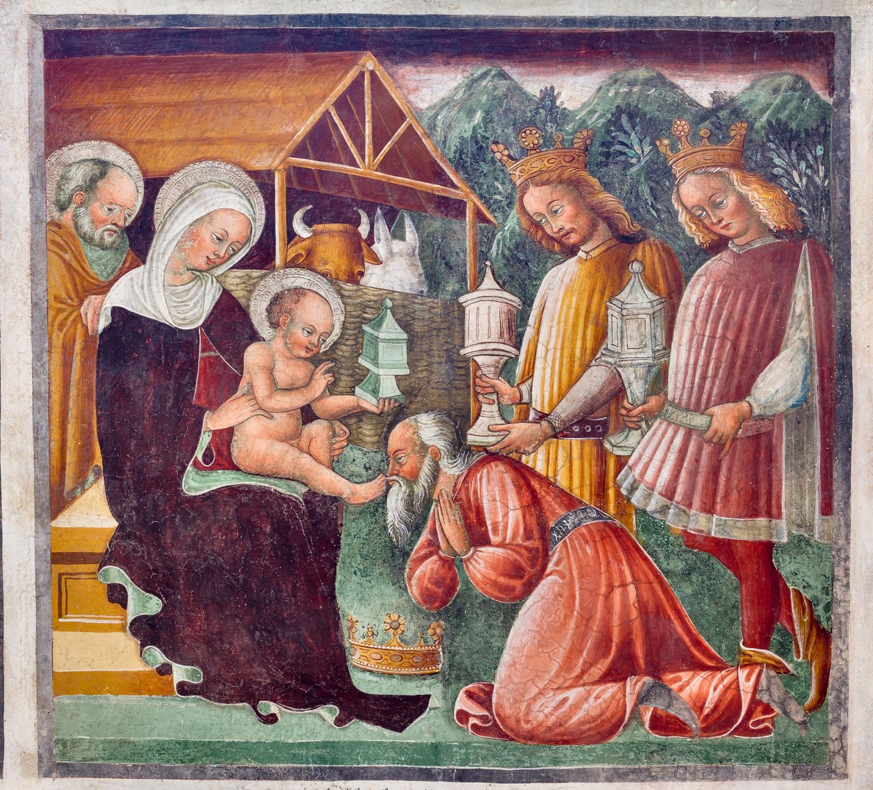 Klanění tří králů, detail ze života Ježíše od Giacomo Borlone de Buschis
