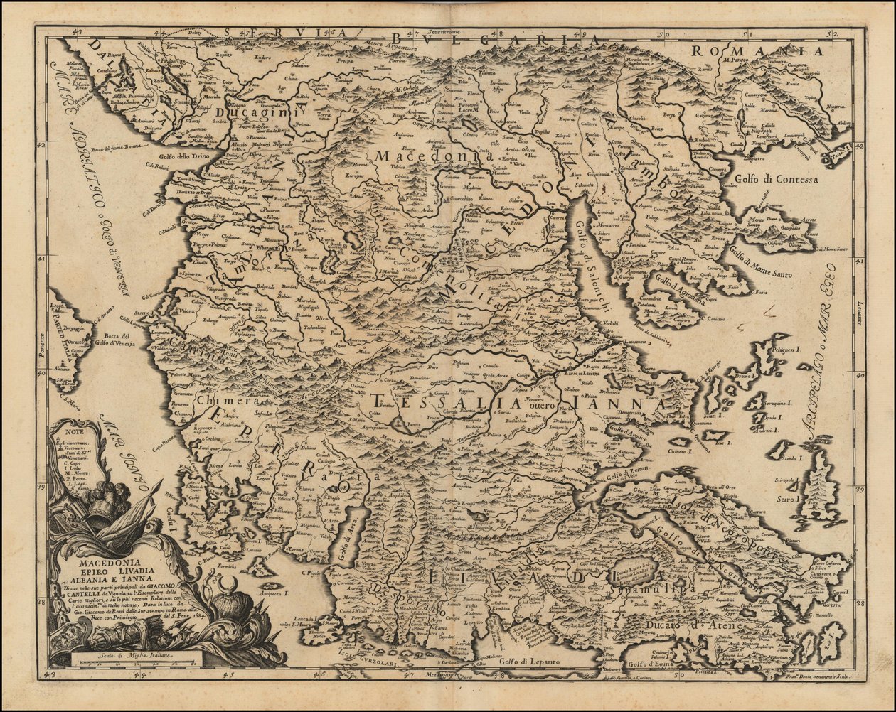 1684 mapa Thesálie a Makedonie, Giacomo Cantelli da Vignola od Giacomo Cantelli