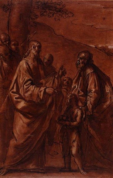 PD.9-1992 The Miracle of the Boaves and Fishes, c.1611-14 (černá křída, pero, inkoust a mytí) od Giacomo Cavedoni