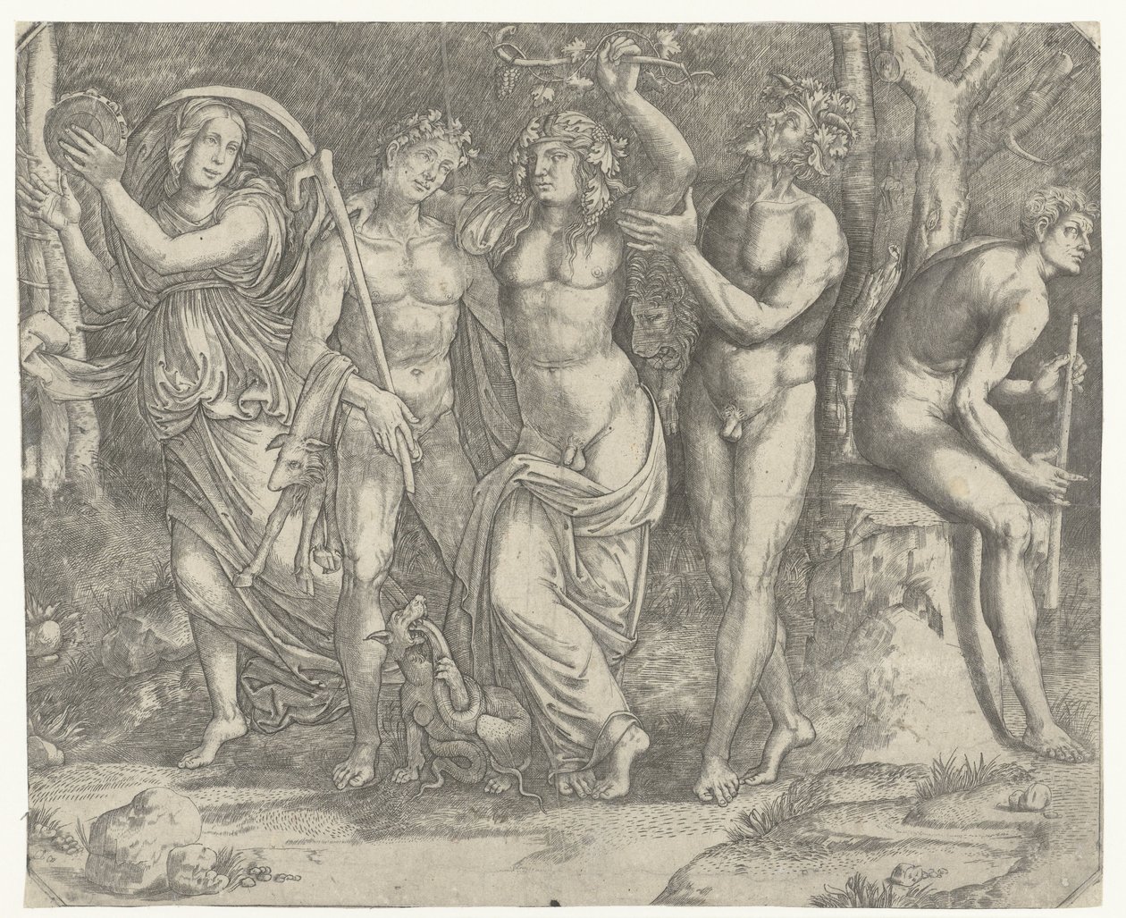 Bacchus a bacchantes a meanáda s tamburínou od Giacomo Francia