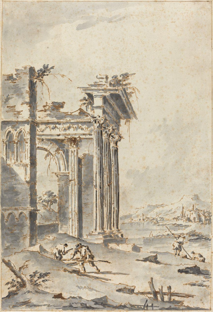 Capriccio klasických ruin na pobřeží od Giacomo Guardi