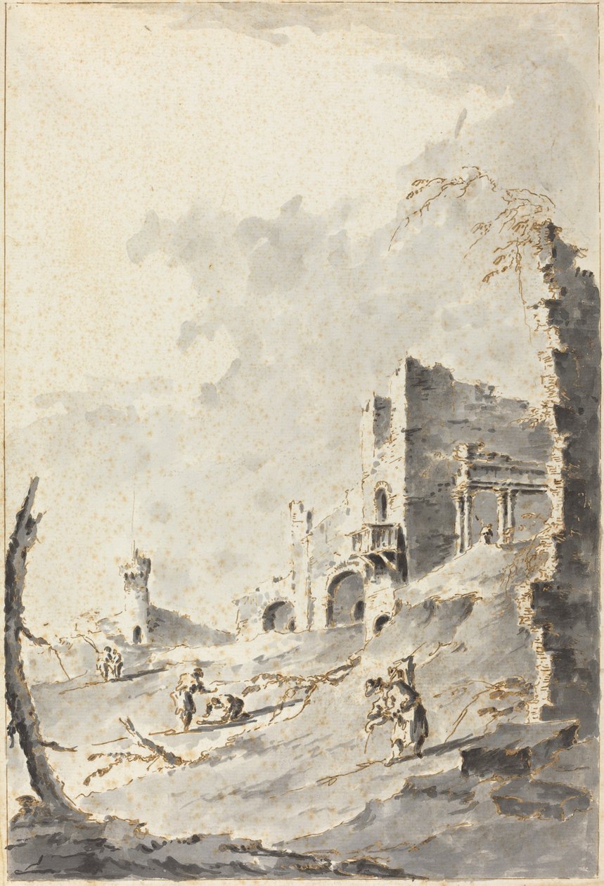 Capriccio klasických ruin s pevností od Giacomo Guardi