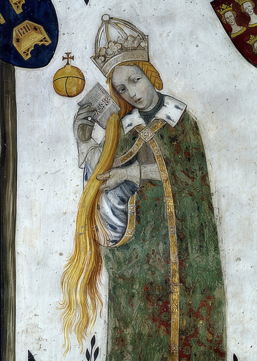 Zobrazení markýze ze Saluzza a jejich manželek jako historických a mytologických hrdinů a hrdinek. Detail: Beatrice Visconti jako aetiope, manželka Frederica I. 1418-30 od Giacomo Jaquerio
