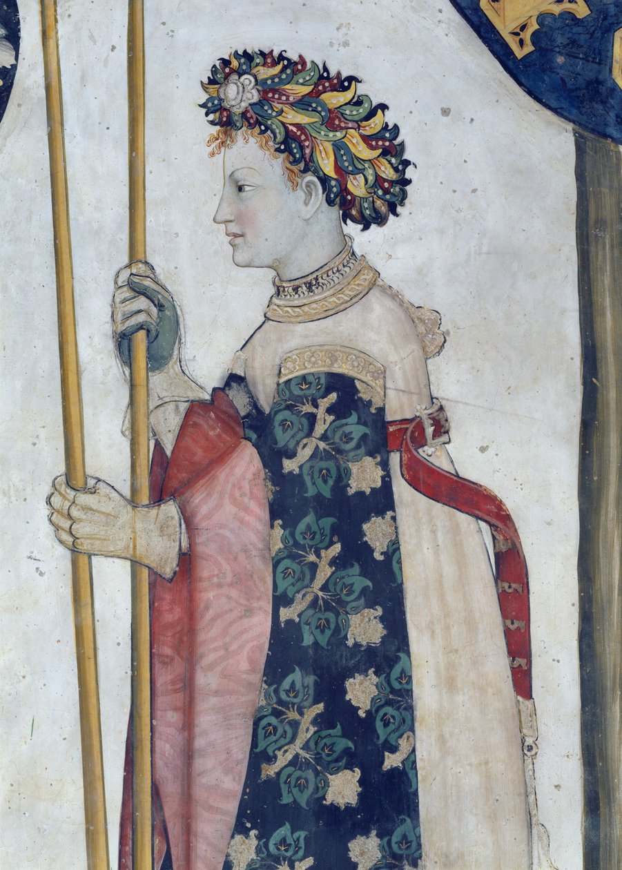 Devět hodných a devět hodných žen, detail Semiramis, 1418-30 (freska) od Giacomo Jaquerio