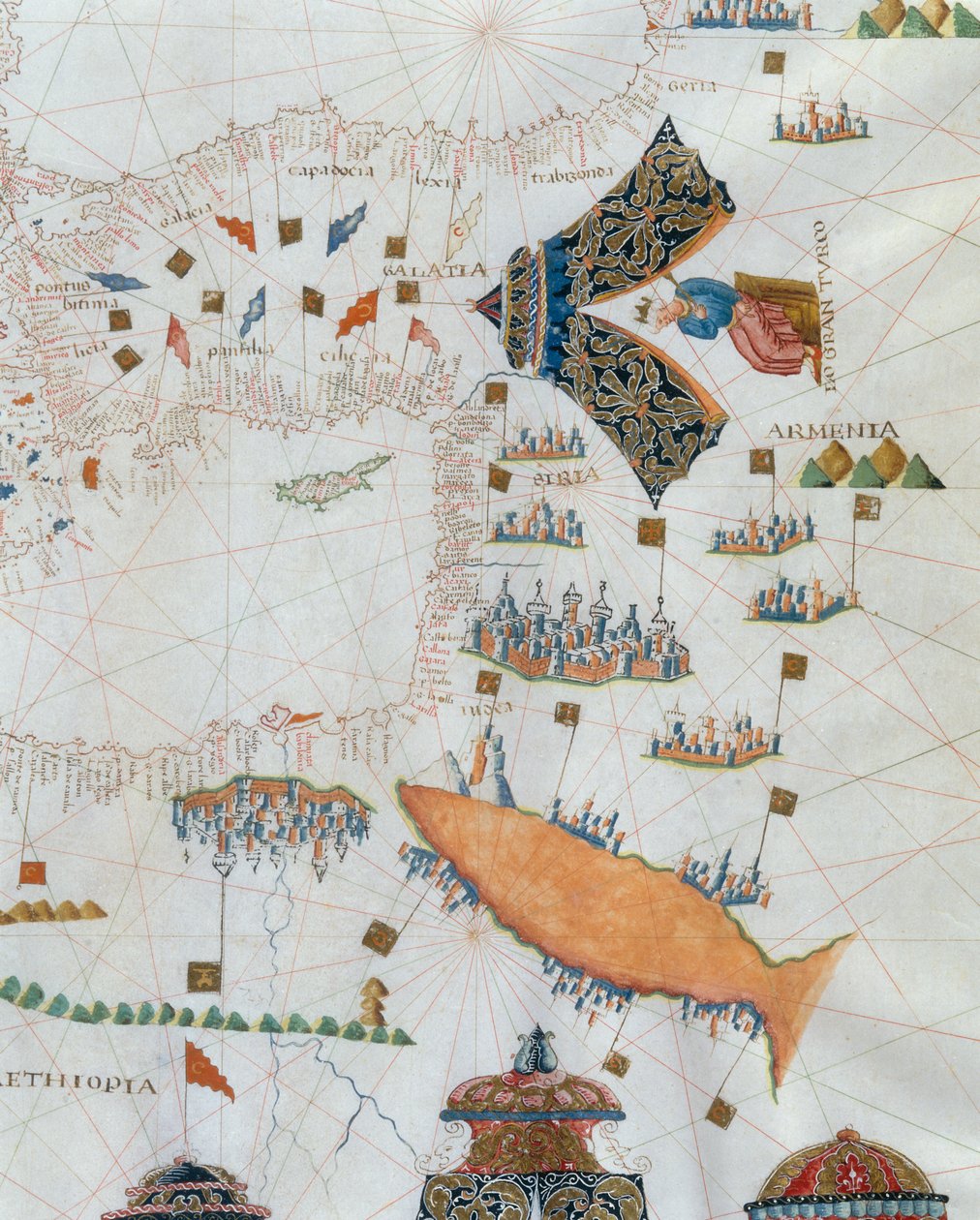 Námořní mapa, detail Gran Turco, 1564 od Giacomo Maggiolo
